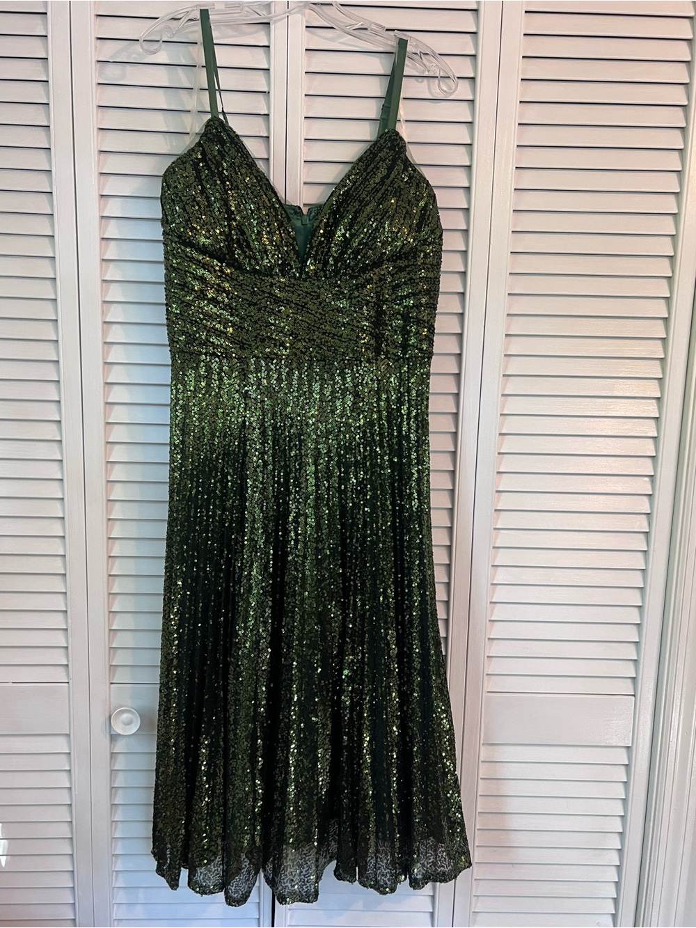 Unique Vintage Olive Green Sequin pin up style Midi Dress